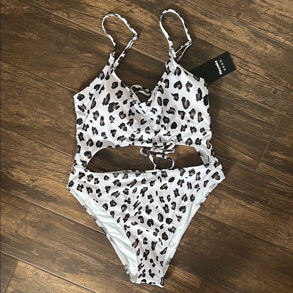 Leopard Black and White Cut-Out One Piece Swimsuit - XL